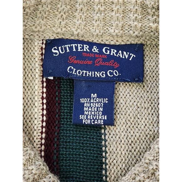 Vintage Sutter & Grant Sweater Oatmeal Burgundy Navy Green Sweater Medium - Picture 9 of 10